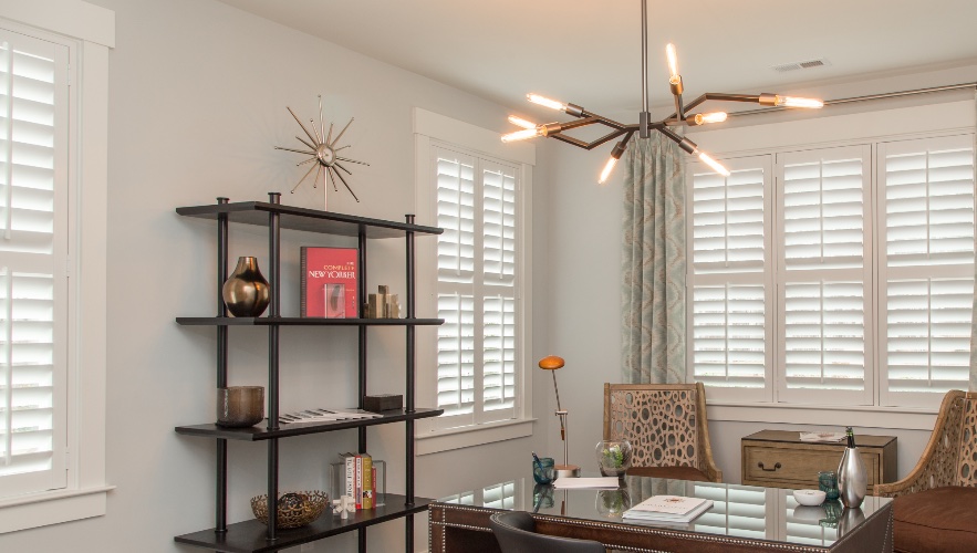 Plantation shutters in a home office